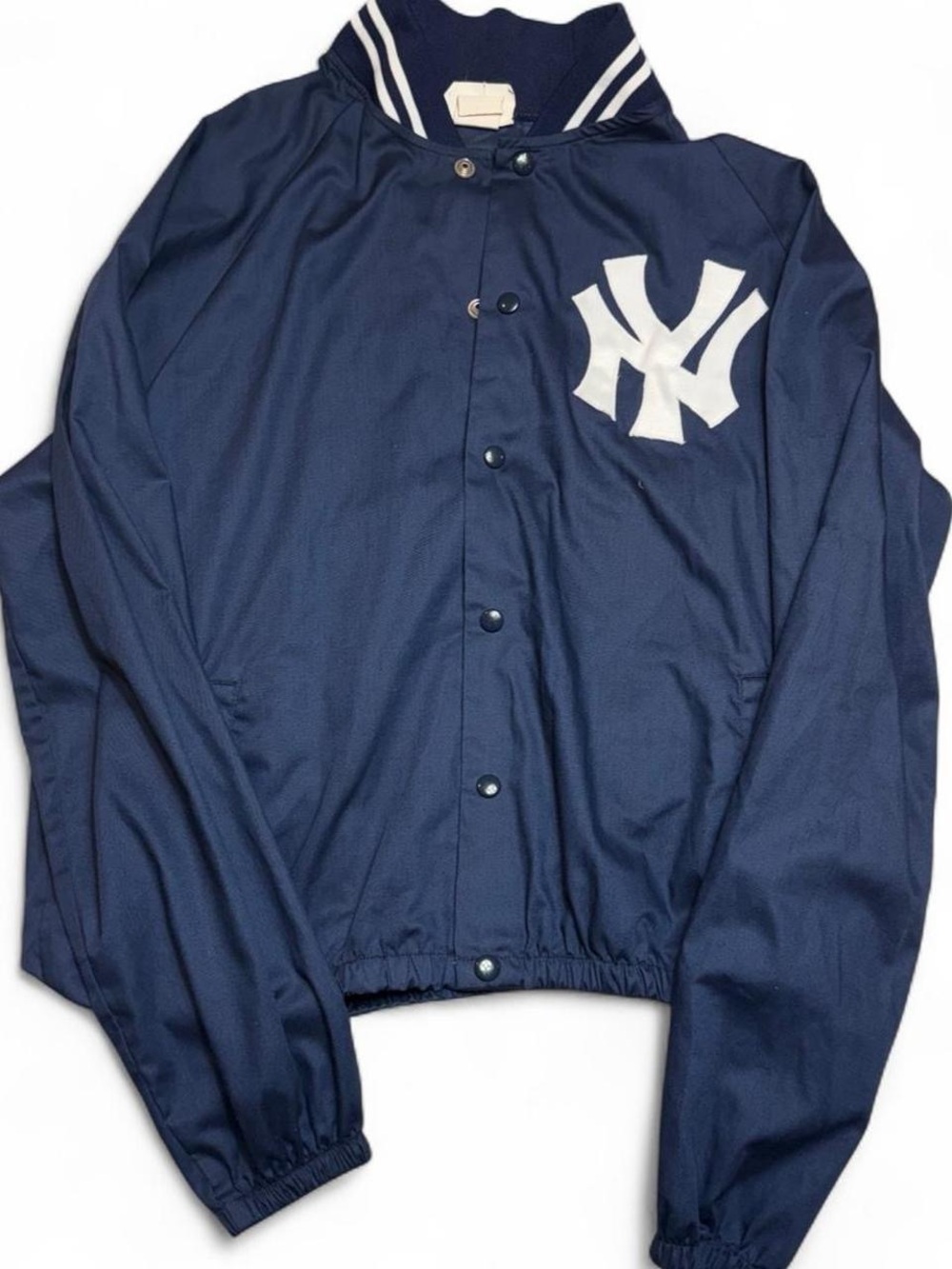 Vintage Navy Athletic Snap-Front Jacket with White Logo